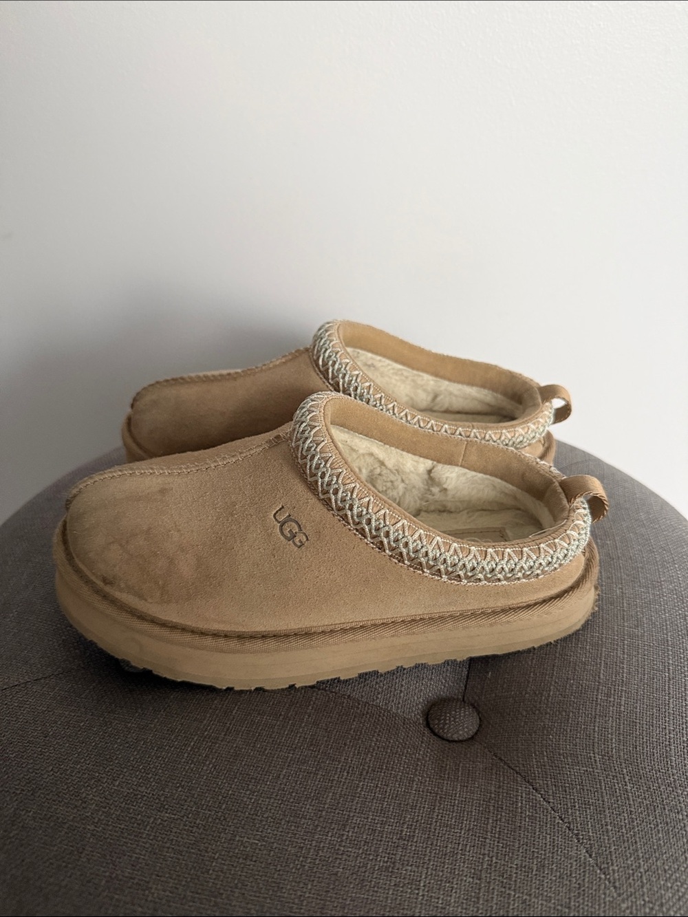 UGG Kids Slip-On Shearling Lined Slippers in Chestnut Tan